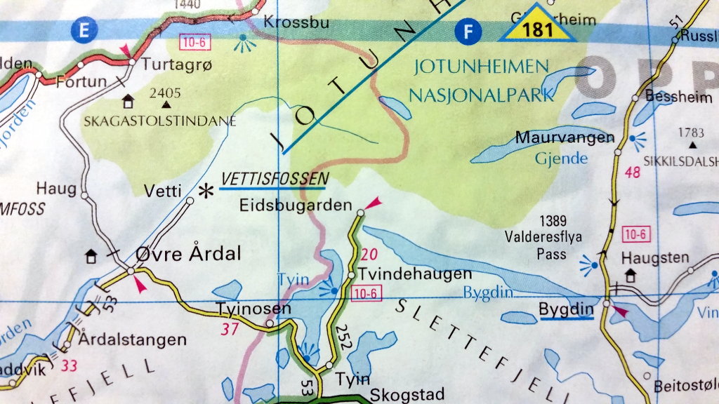 Tindevegen roadtrip map.