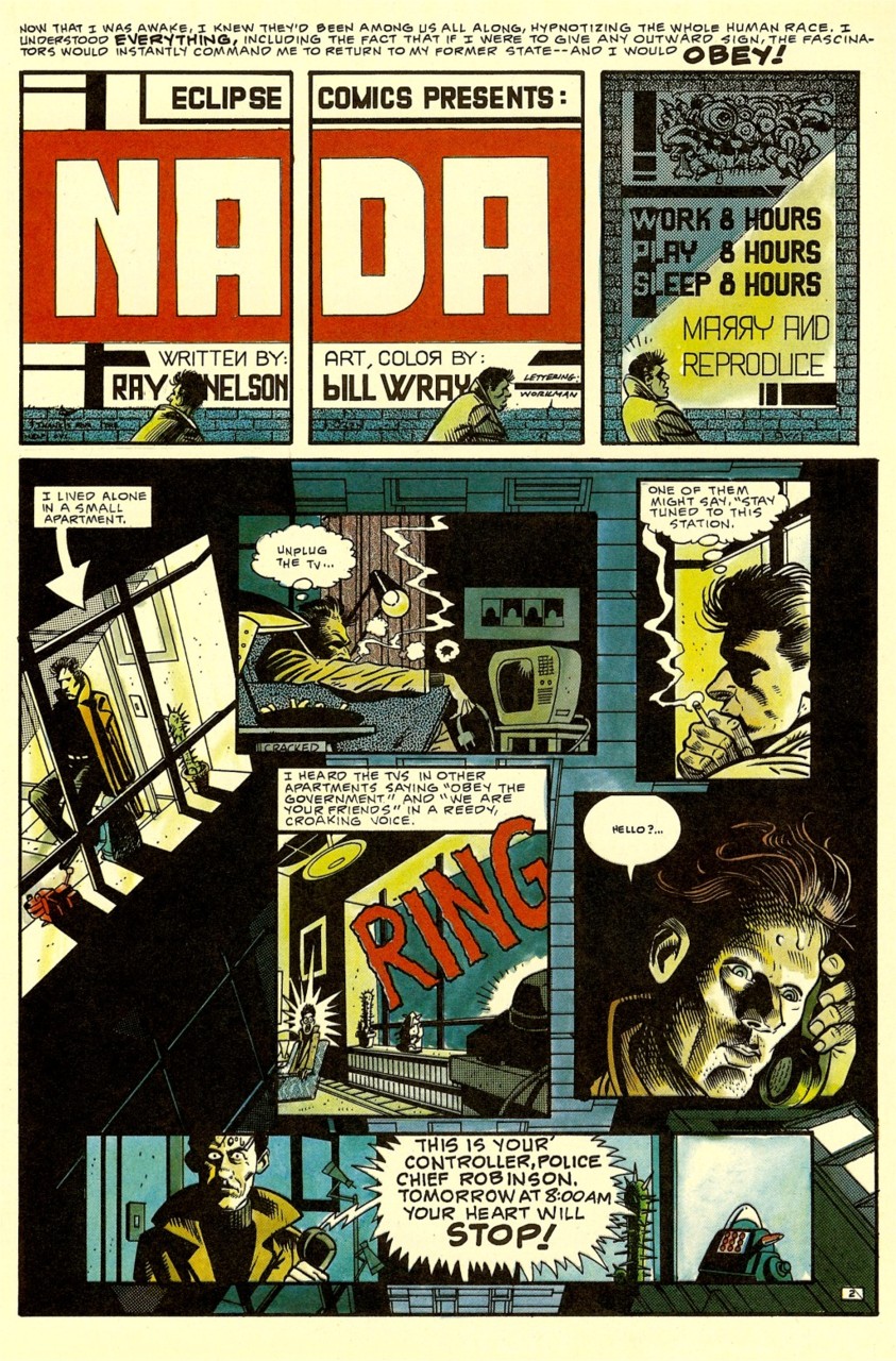 'Nada' comic Ray Nelson and Bill Wray page 1.