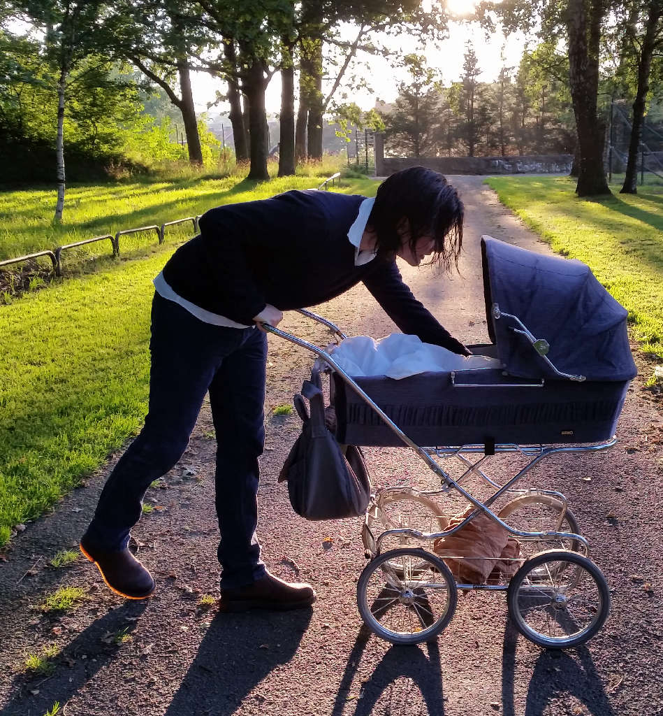 Sanjin with vintage Brio stroller. Photo: Sanjin Đumišić.