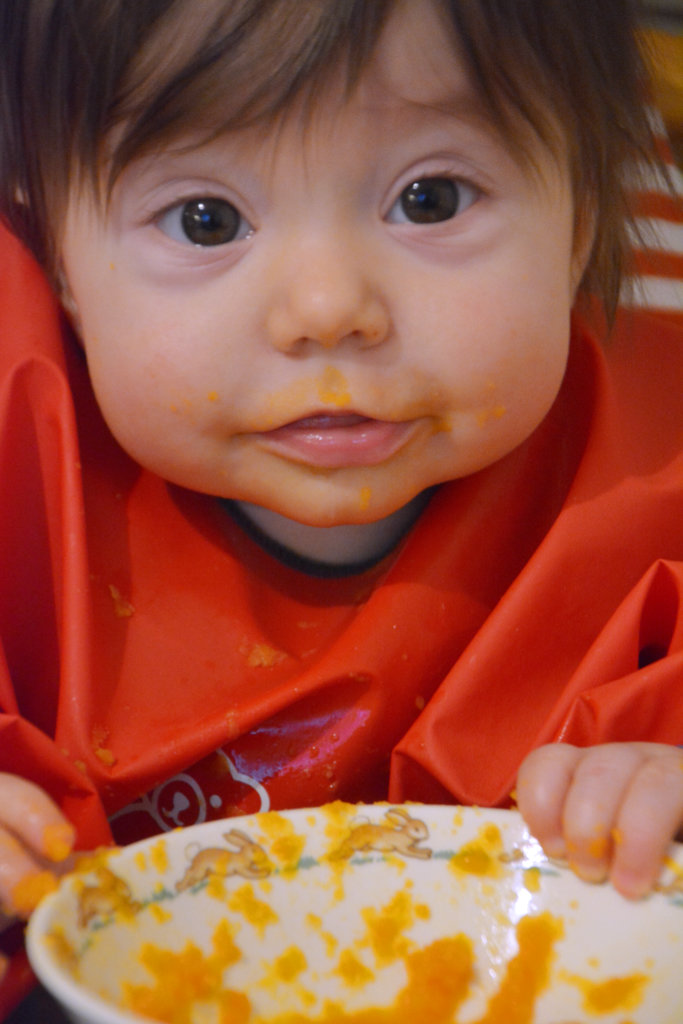 Baby Florens eating mashed carrots. Photo: Sanjin Đumišić.
