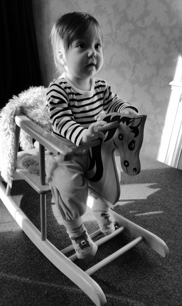 Baby Florens on a wooden horse. Photo: Sanjin Đumišić.