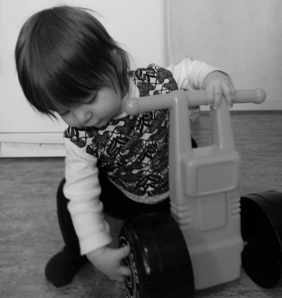 Florens with her baby bike. Photo: Lisa Sinclair.