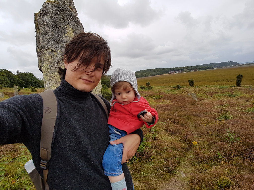 Sanjin with Florens at Fjärås Bräcka, Li megaliths.