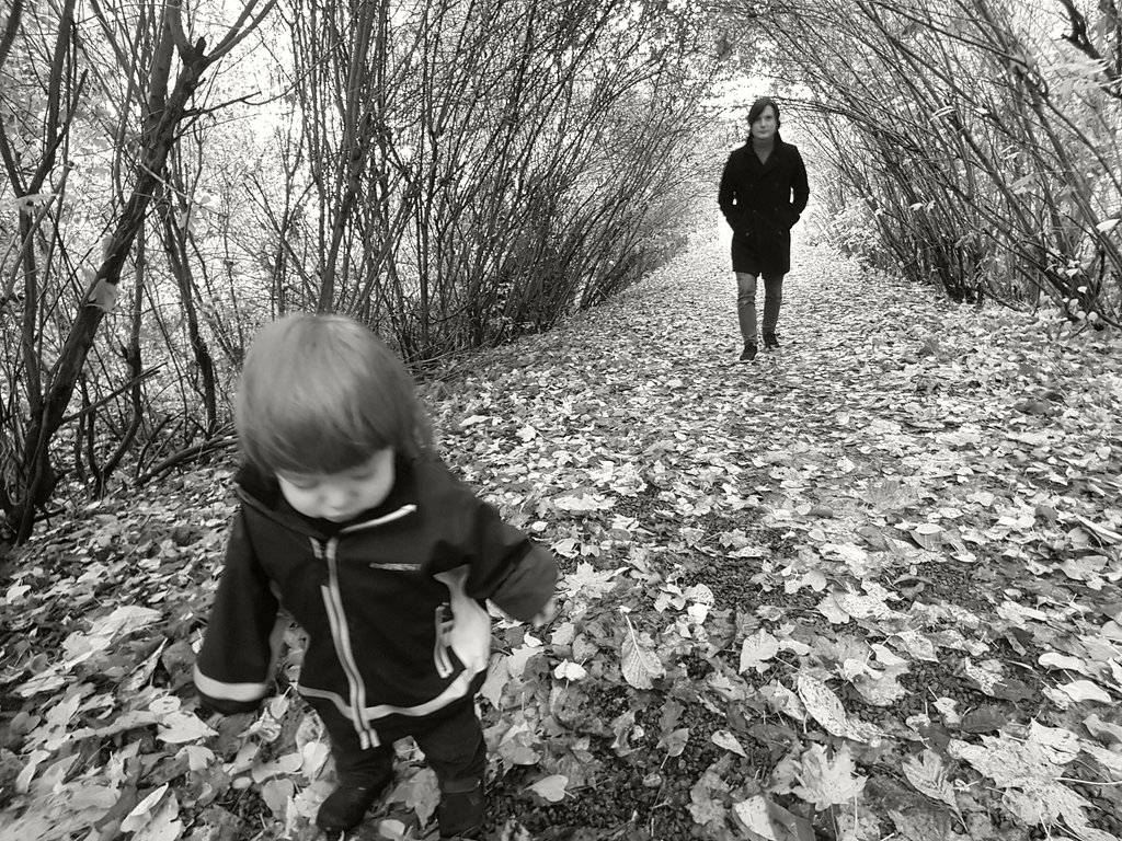 Florens and Sanjin, leafy autumn alley. Photo: Lisa Sinclair.