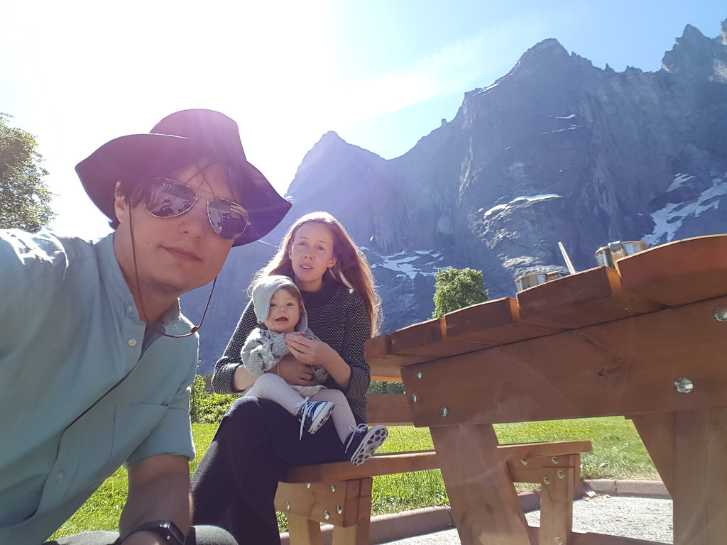 Sanjin, Lisa, baby Florens. Norway road trip, Trollveggen.