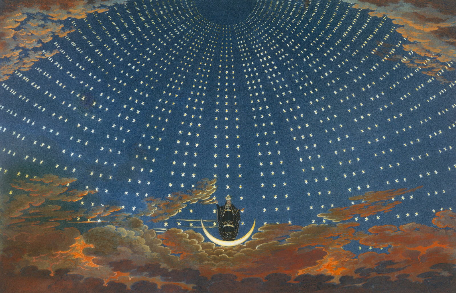 Karl Friedrich Thiele - Design for The Magic Flute: The Hall of Stars in the Palace of the Queen of the Night, Act 1, Scene 6.