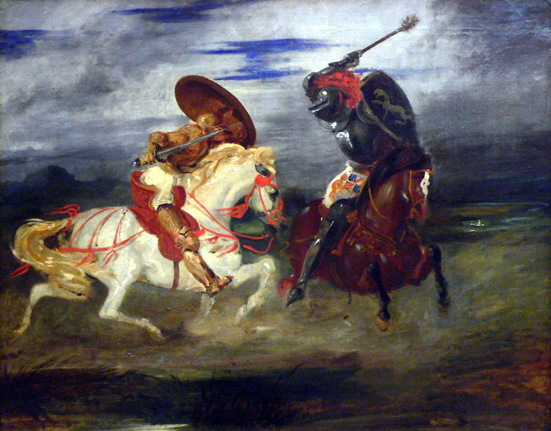 Eugène Delacroix. Combat de chevaliers dans la campagne.